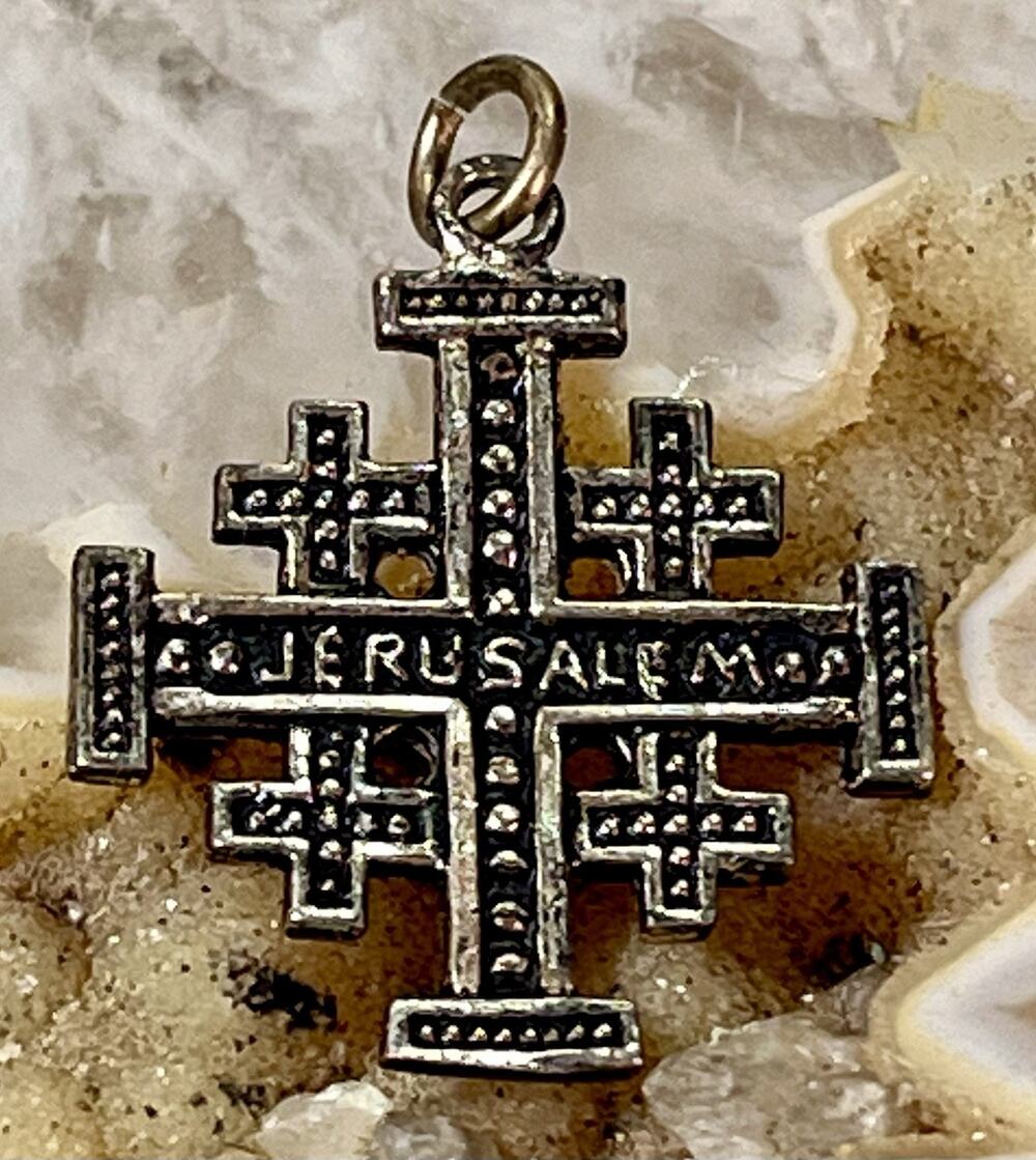 Vintage Jerusalem Cross Pendant 925 Sterling Silver Crusader Religious 1”